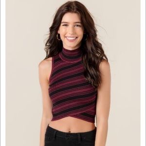 Black and red striped crop top